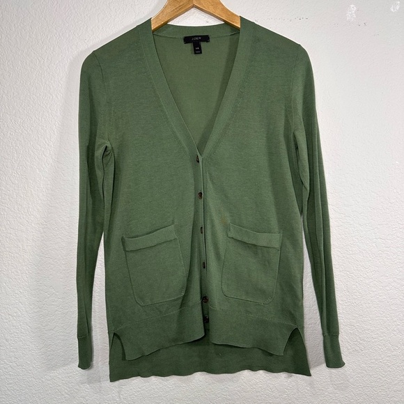 J. Crew Women's Green Cotton Cardigan Sweater XXS - Picture 1 of 6